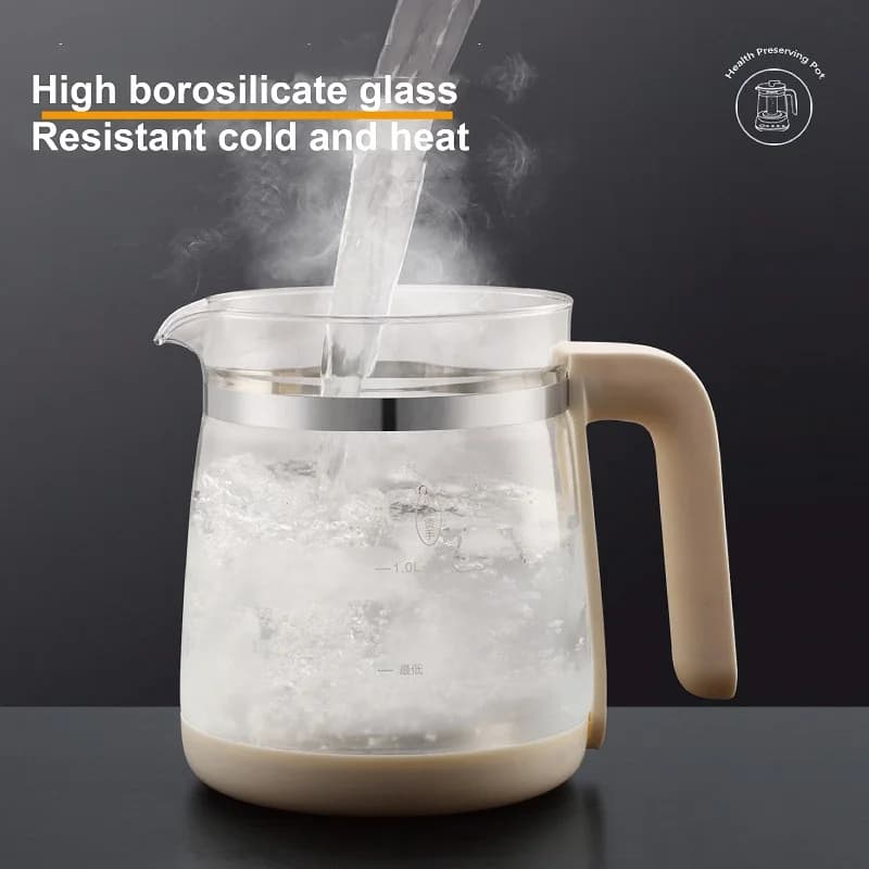 1.8L Multifunction Home Electric Kettle, Health Kettle with Temperature Control, Infusion Glass Teapot, Timer Function, For Baking, 800W