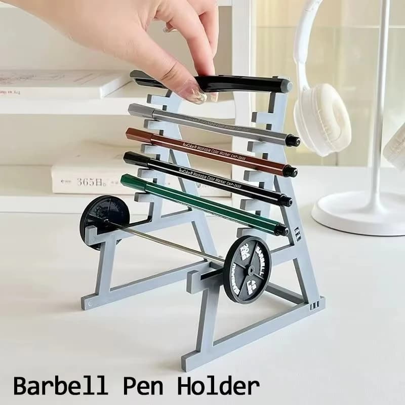 Portapenne Mini Rack per Bilancieri con Piastre Pesi - Organizer da Scrivania Creativo a Tema Fitness per Casa e Ufficio