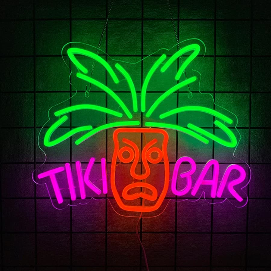 Insegna al Neon LED Tiki Bar, Icona Personalizzata a Forma di Maschera, Utilizzata in Bar, Feste, Club, Man Cave, Decorazione per Piscine Hawaiane.