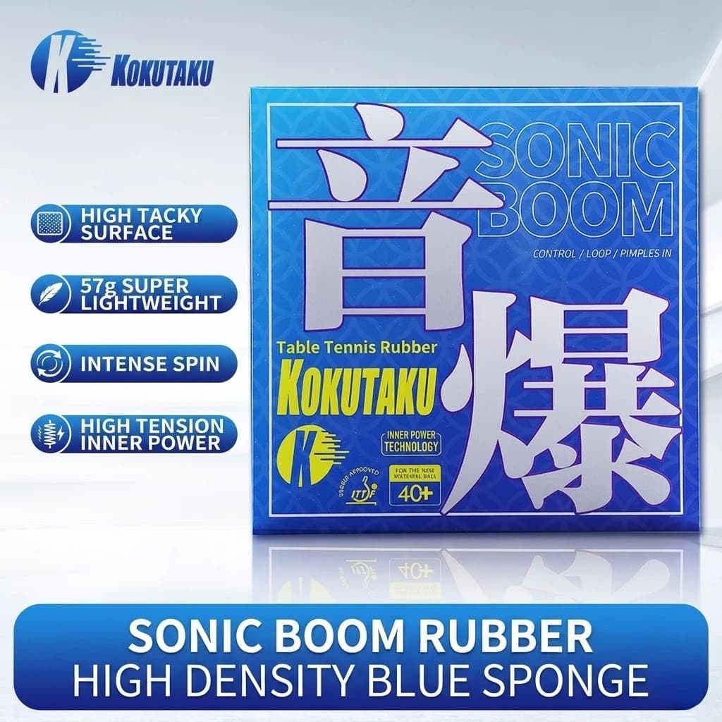 Kokutaku Table Tennis Racket Rubber Sound Shock Blue Sponge Anti-Stick Sticky Loop Fast Attack High-Density Rubber