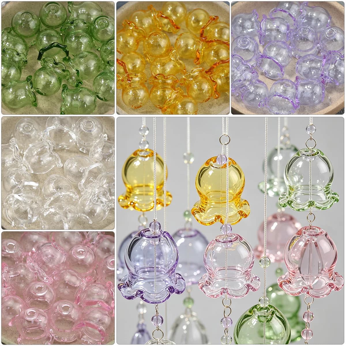 2/4Pcs 5Color Glass Bead Cone Multi-Petal Flower Spacer Beads Cap for DIY Wind Chimes Bracelet Necklace Pendant Making Supplies
