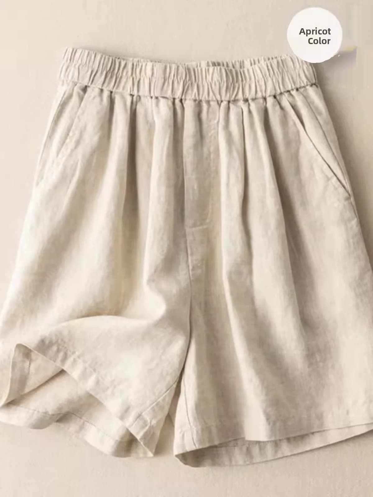 Pantaloncini a Vita Alta e Gamba Larga in Cotone e Lino da Donna, Casual, Morbidi, Elastici, Vintage, Estivi, alla Moda, Artistici, a Gamba Dritta