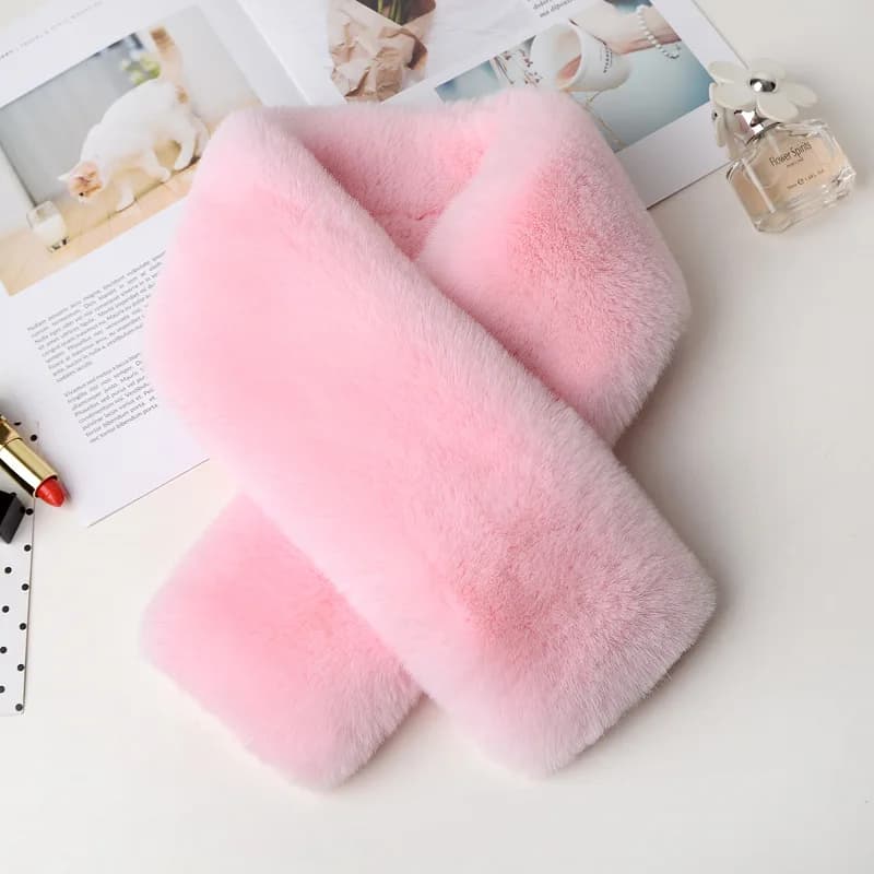 Donna coreana spessa protezione del collo incrociato finta pelliccia di coniglio Rex sciarpa di peluche inverno collo lavorato a maglia all'aperto scialle caldo a doppia faccia T61