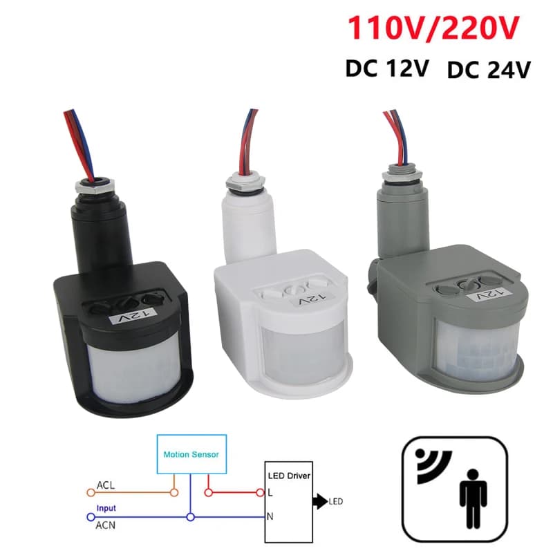 Motion Sensor 12V 220V/110V Movement Detector PIR Automatic Infrared Mounting 24V Exterior LED Motion Sensor Light Switch