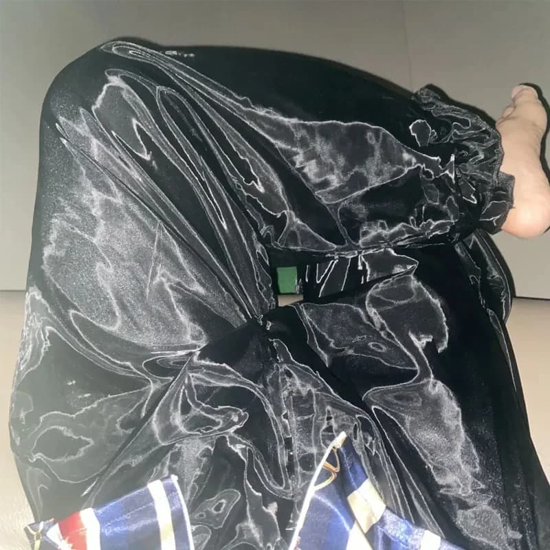 Glossy 2 layers mesh gauze pajamas pants Summer spring plus size sleeping bottoms lantern trousers for men and women