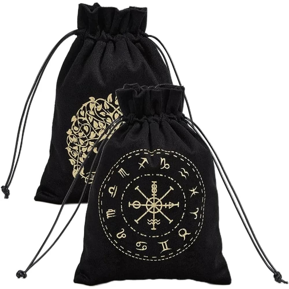 2 sacchetti per tarocchi in velluto, portaoggetti per carte dei tarocchi, 12 costellazioni, albero della vita, buste, supporto, runa con Halloween, 7x5,1 pollici, nero