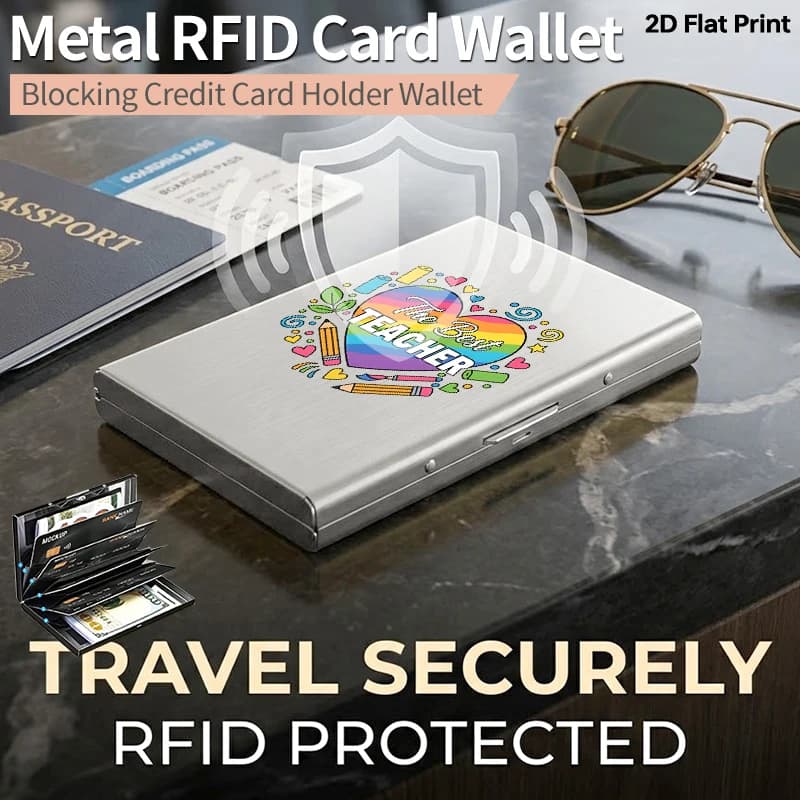 Portacarte in Metallo con Blocco RFID per Uomo e Donna, Porta Carte di Credito Sottile Opaco, Portafoglio in Alluminio Antifurto, Motivo Cuore Arcobaleno