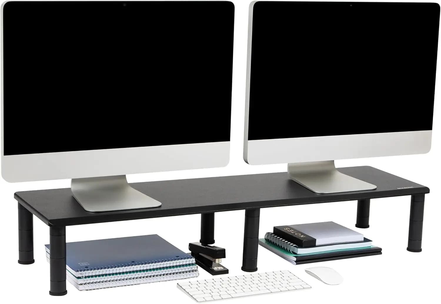 Support for Dual Monitor Adjustable Height, Desk Organizer and Laptop Support for Office, Black, 38.5"L x 11"W