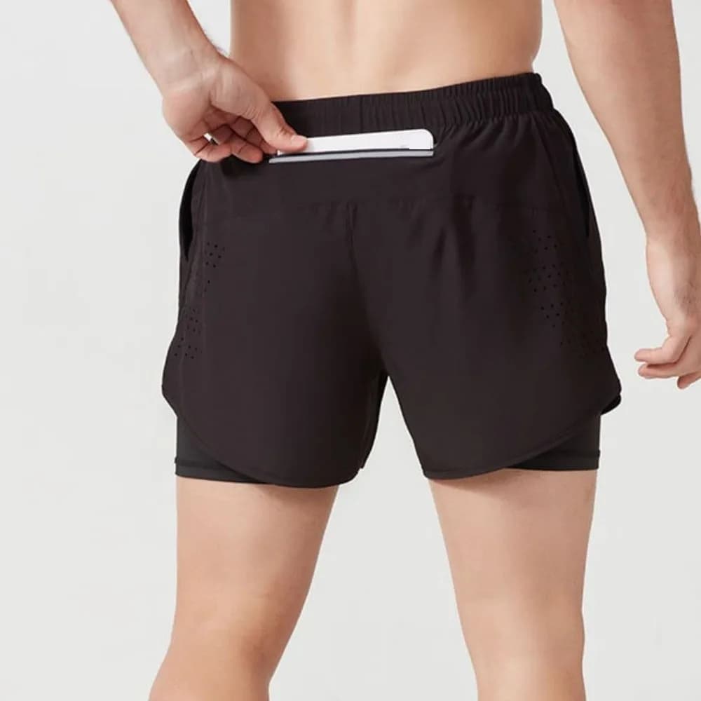 Pantaloncini Sportivi 2 in 1 Lavabili ad Asciugatura Rapida con Tasca, Abbigliamento Sportivo da Uomo con Striscia Riflettente e Fodera, Shorts da Ciclismo e Corsa