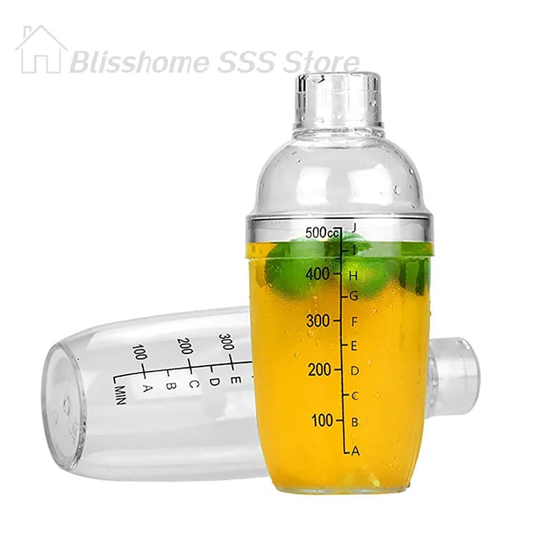 【S】Plastic Cocktail Shaker Hand Shaker Cup with Scales 350ml/530ml/700ml/1000ml Milk Tea Wine Drink Shaker Mixer Bar Tool