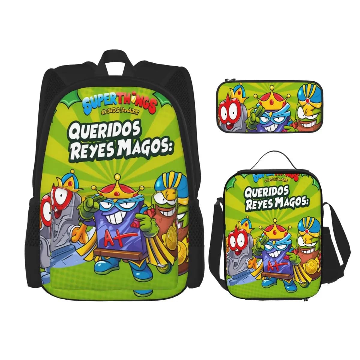 3pecs/set SuperThings Zaino Cartoon per studente Kazoom Power Kindergarten College Borsa a tracolla Borsa per il pranzo Astuccio