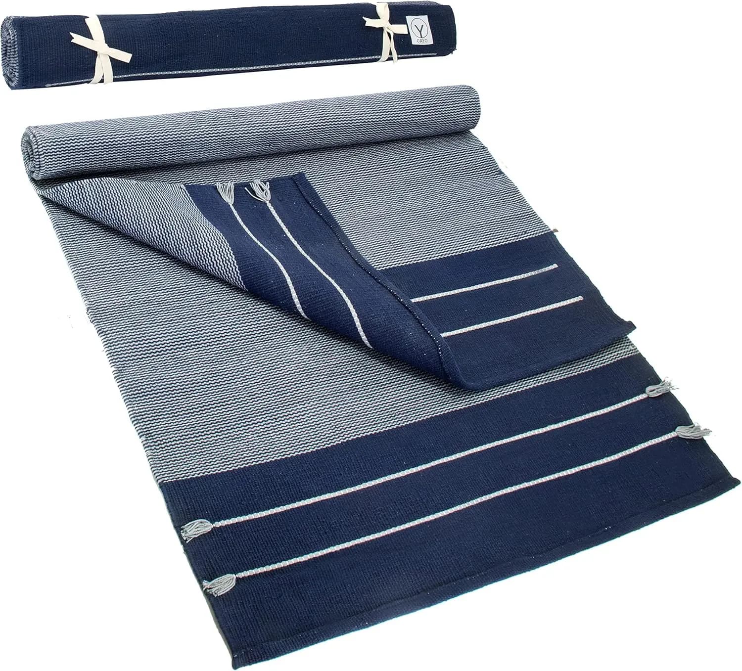 Tappetino Yoga in Cotone Biologico Fatto a Mano, Tappeto Naturale per Esercizi, Lavabile e Intrecciato a Mano, 74x26 Pollici Multicolore