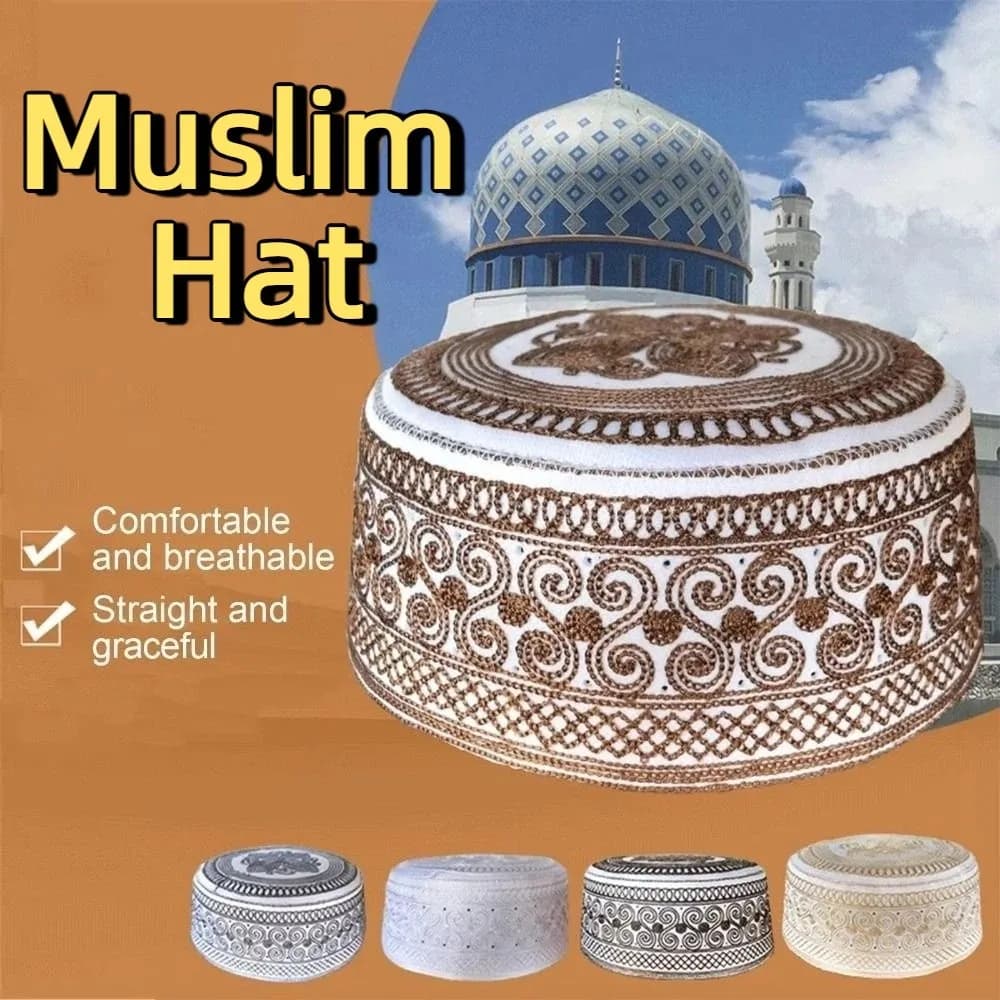 Copricapo Arabo Tradizionale, Cappello Musulmano in Stile Etnico, Cappello da Preghiera Rotondo Sottile e Comodo, Berretto Islamico per Eventi Islamici