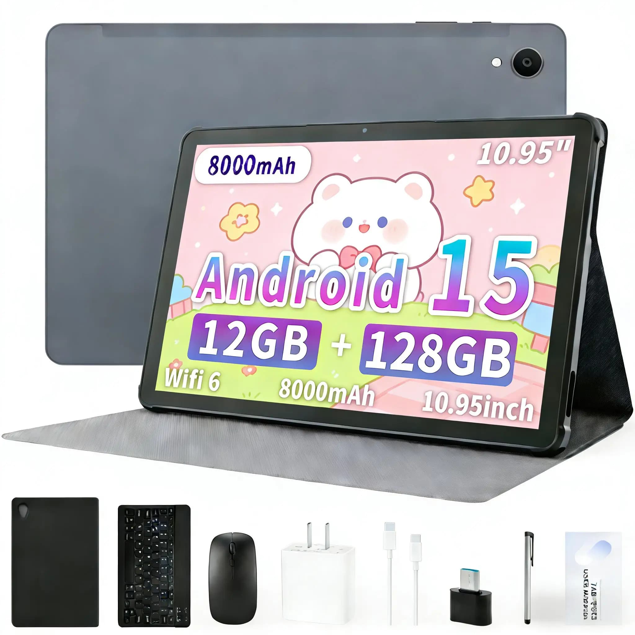 Tablet Android 15 Paitanry 11 Inch HD IPS Touch Screen Octa Core 12GB RAM 128GB ROM 8000mAh Quick Charging Tablet for Students and Gaming