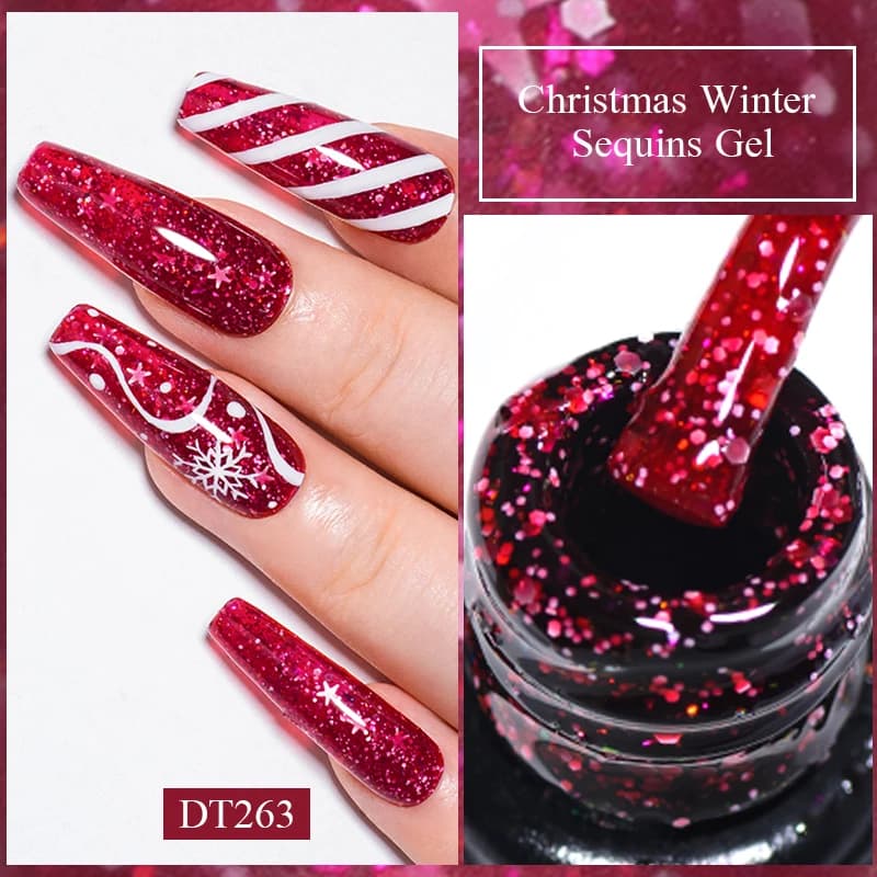 7ML natale Glitter Gel smalto per unghie paillettes lucide colore invernale Semi permanente Soak Off UV LED Gel Manicure Nail Art vernice