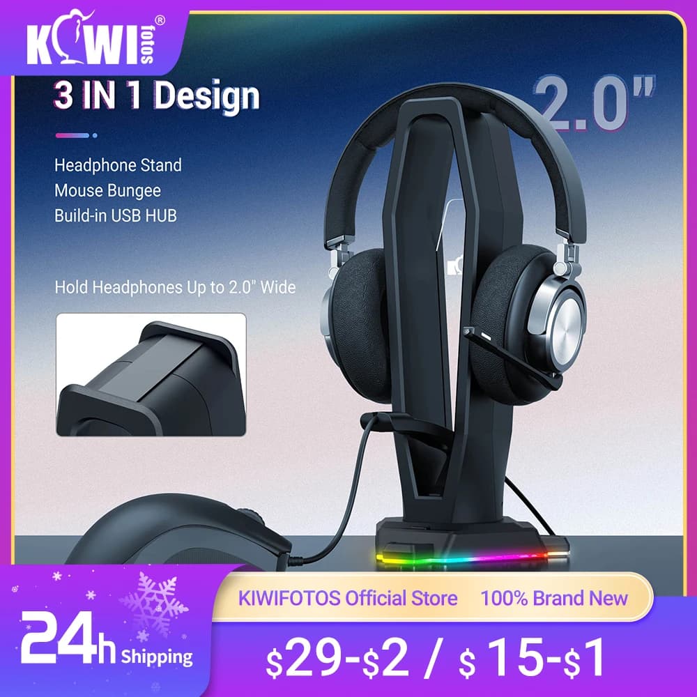 3 in 1 RGB Gaming Headset Holder Hanger supporto per cuffie Display da tavolo con Mouse Bungee Cord Clip Wire Organizer e porta USB 2.0