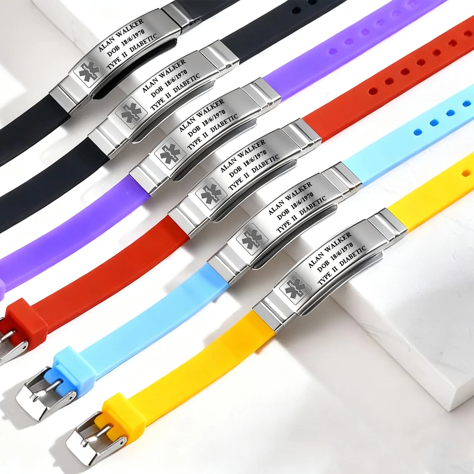 Custom Soft Silicone Bracelets Personalized Customized Bulk Stainless Steel Bangle Identity With Medical Marks Hospitalizatio
