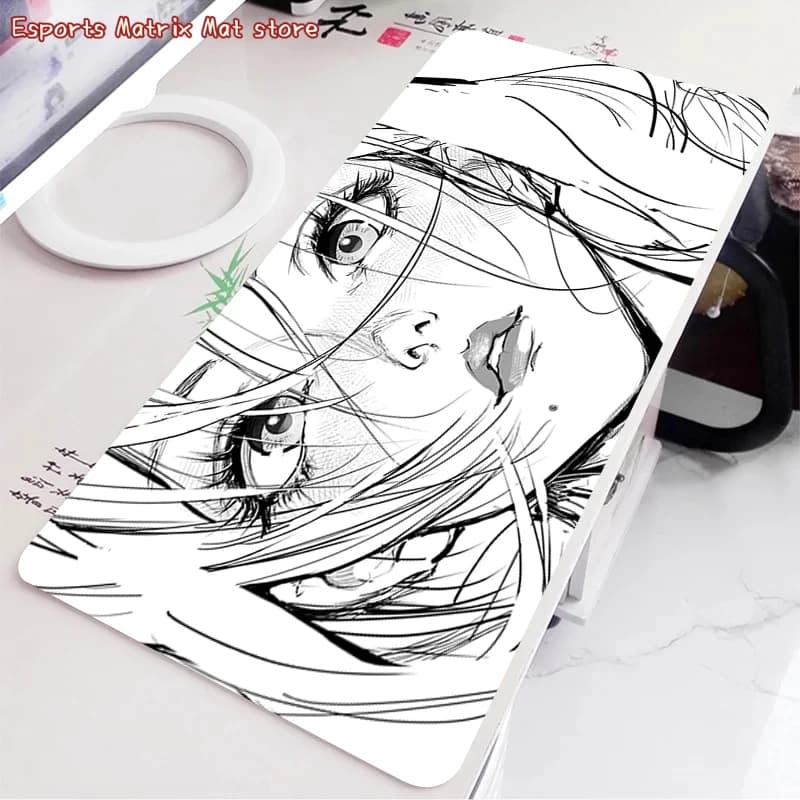 Tappetino per mouse con schizzo di ragazza anime, motivo minimalista, antiscivolo, impermeabile, per computer, laptop, accessori per giocatori