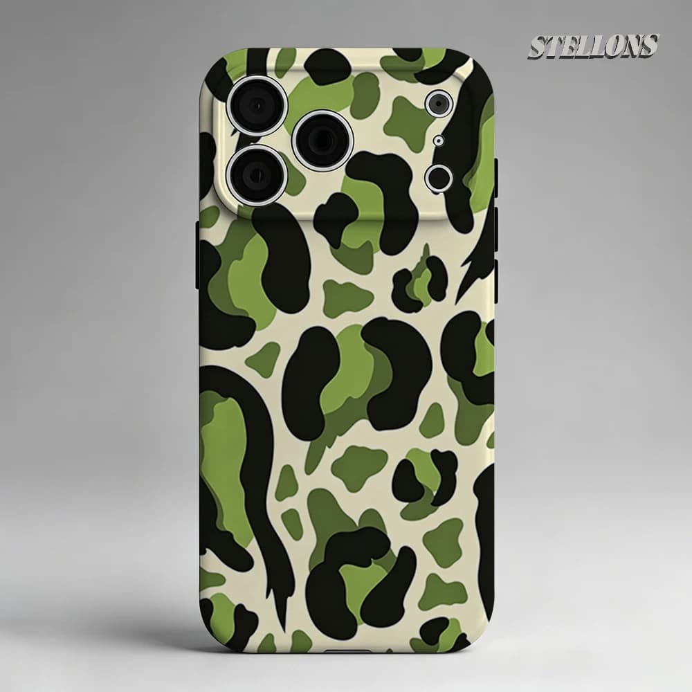 Custodia per telefono Green Leopard con supporto magnetico per iPhone 17 16 15 14 13 Pro Max Plus, custodia robusta a strato singolo/doppio