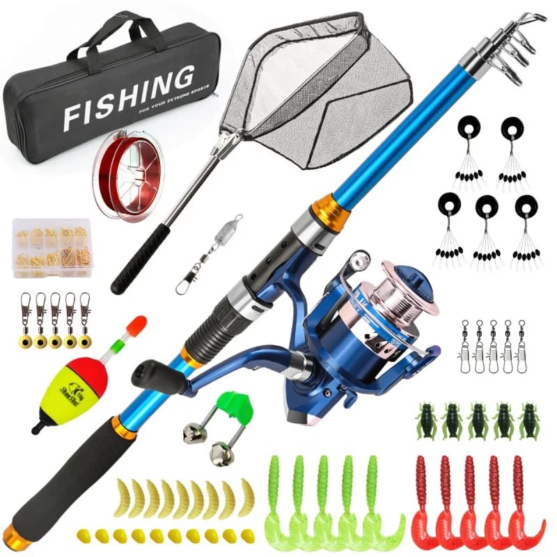 Canna da pesca spinning e mulinello Combo2.1m-3.6Canna telescopica con pesca 5.1:1, kit da pesca completo
