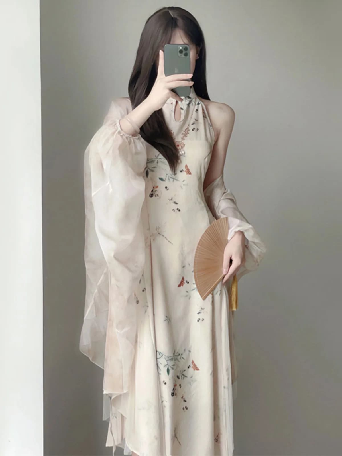 Elegant New Chinese Style Sleeveless Long-Qipao Dress Women's Summer 2026 Two-Piece Set Ultra-Fairy Flag Robe Sunscreen Cardigan