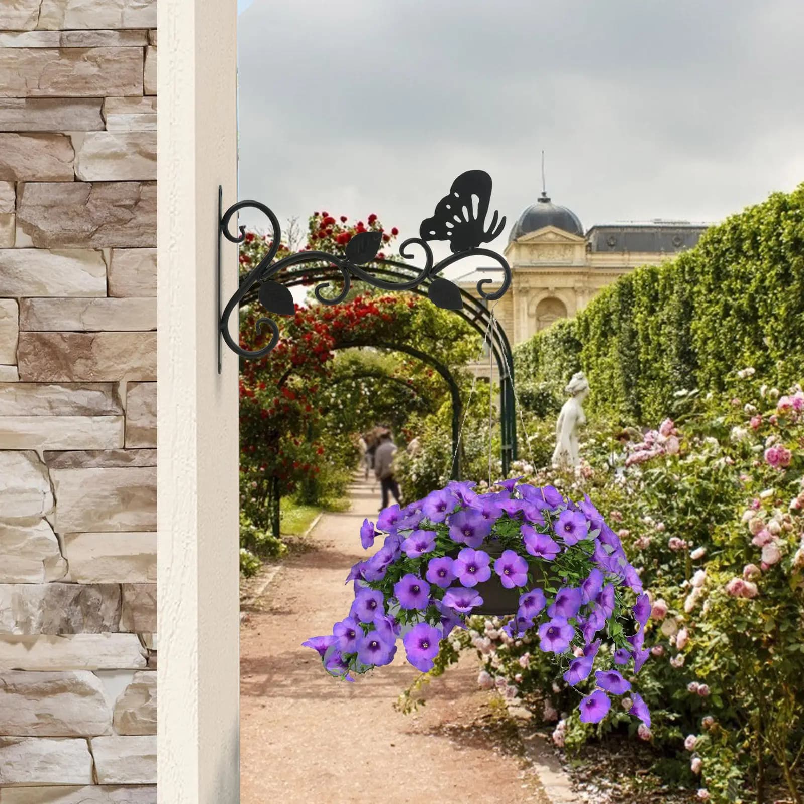 1Pcs Wall Hanging Flowerpot Bracket Ironwork Decorative Plant Pot Holder European Style Durable Hook for Indoor Outdoor Garden