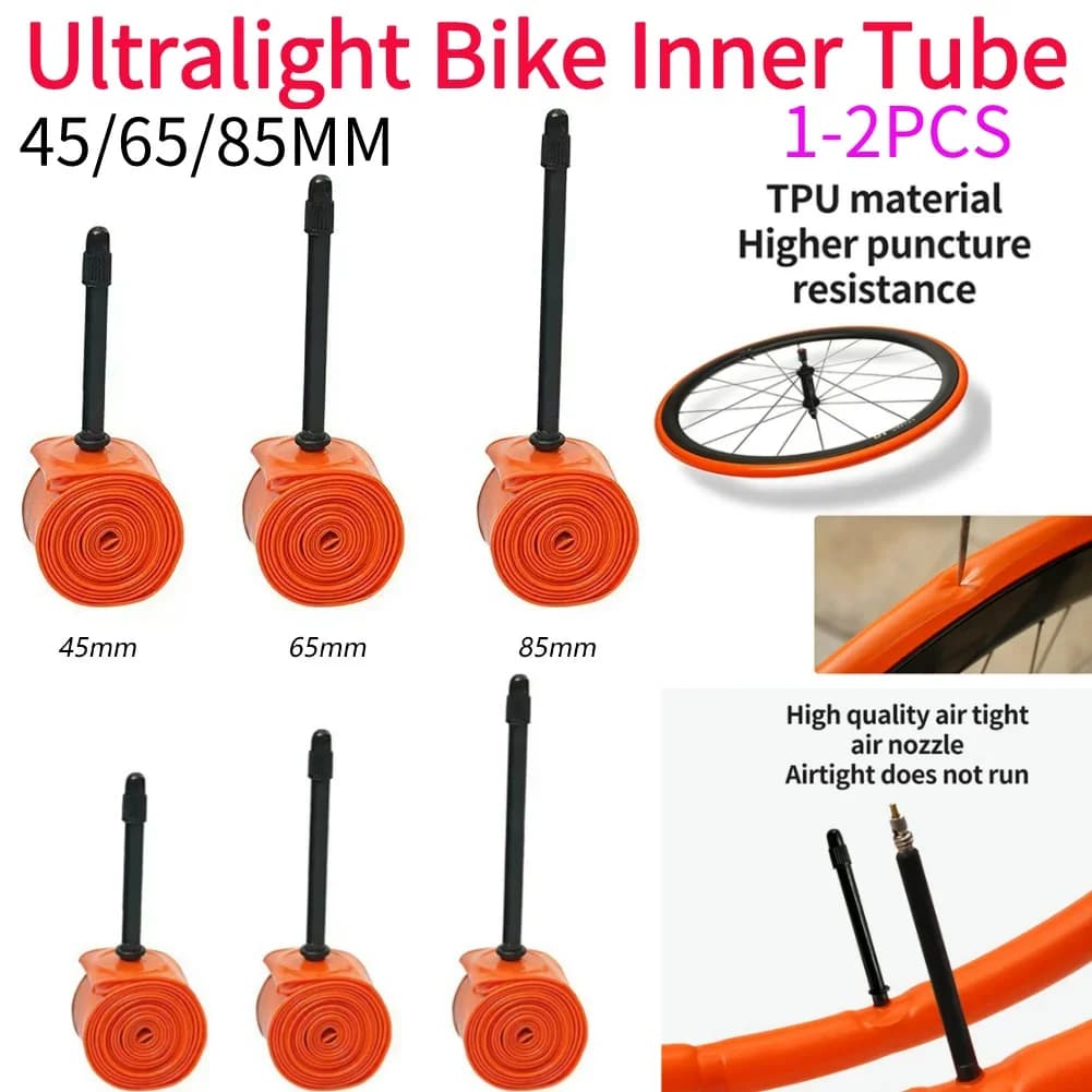 1-2Pcs ultralight air chamber for bike 700C road bicycle TPU indoor pneumatic 45/65/85mm length French valve tube Super light bike parts