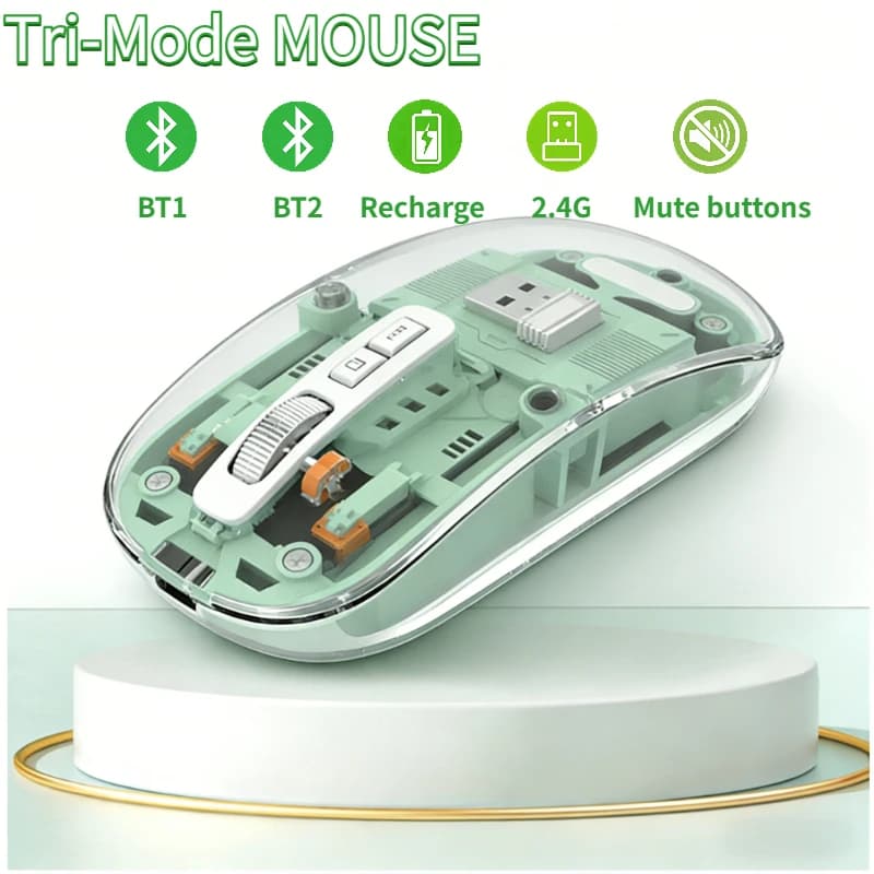 Mouse Bluetooth ricaricabile Mouse wireless con guscio trasparente e mouse wireless da gioco USB 2.4GHz 1600DPI per laptop