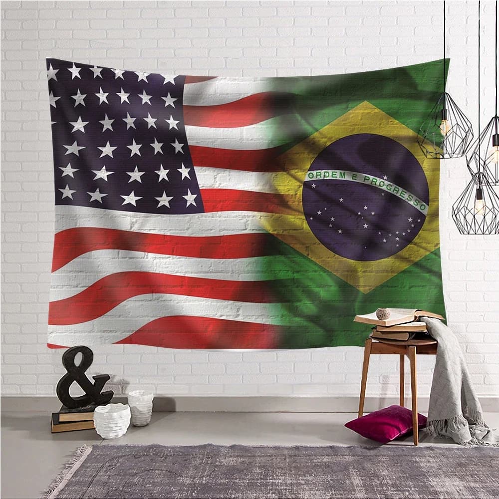 Bandiera degli Stati Uniti e del Brasile Arazzo Appeso a parete Asciugamano da spiaggia Arazzo Coperta in poliestere 200X150 cm Arredamento della camera Boho Large