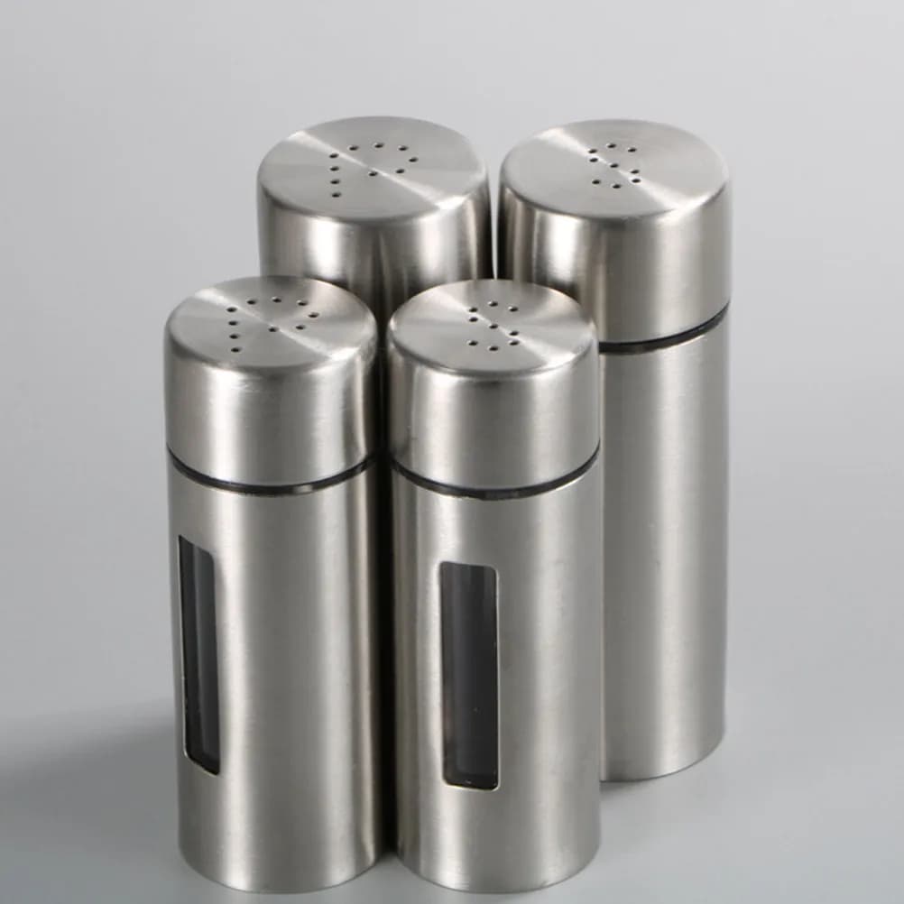 Set di 2 Barattoli per Spezie in Acciaio Inox con Finestre Trasparenti, Contenitori Ermetici per Condimenti, Organizzatore per Cucina, Barbecue e Picnic
