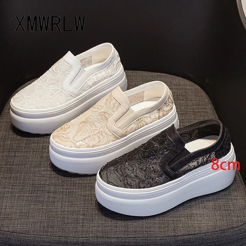XMWRLW 2025 Mocassini estivi da donna Moda suola spessa Scarpe con plateau femminili Slip on Scarpe estive da donna Mocassini Scarpe con suola in gomma