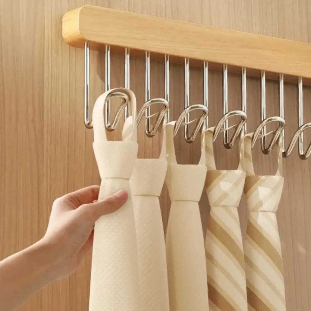 Multifunctional wooden hanger with 8 pull-out hooks, space saving, 12 sliding hooks for wardrobe