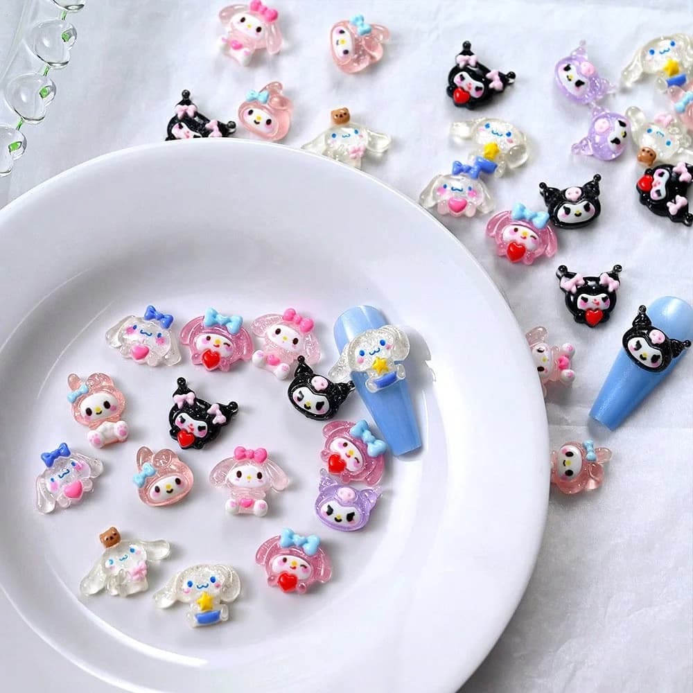 30Pcs Cute Cartoon 3D Resin Nail Charms Kuromi My Melody Cinnamoroll Mixed Design DIY Nail Art Manicure Decor Accessories