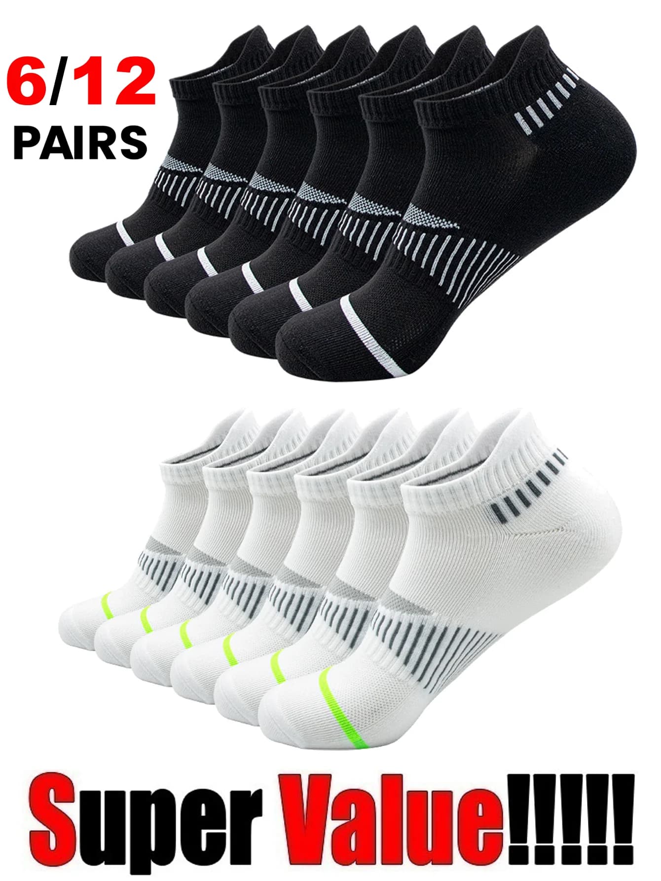 Classic Crew White Men's Socks 6/12Pairs per Order Unisex Sports Anti-slip Breathable for Running Basketball Outdoor Activities