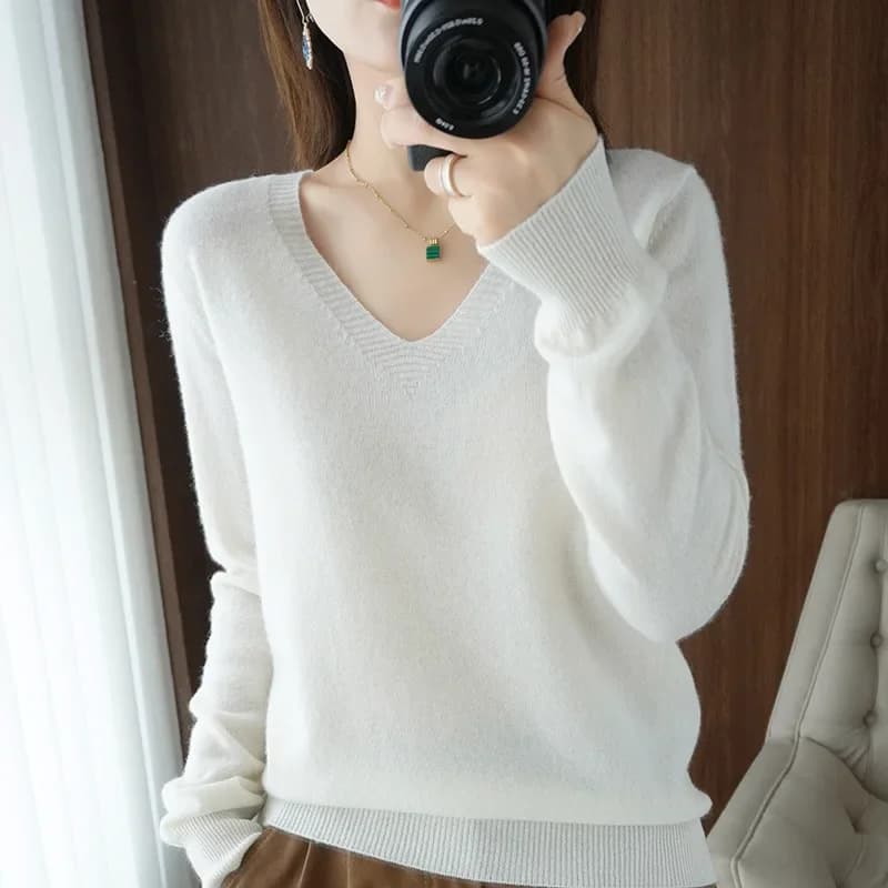 2026 Autumn Winter New V-neck Women'sPullover Lace Neck Hollow Out Design Casual Knitted Long Sleeve Women's Sweater