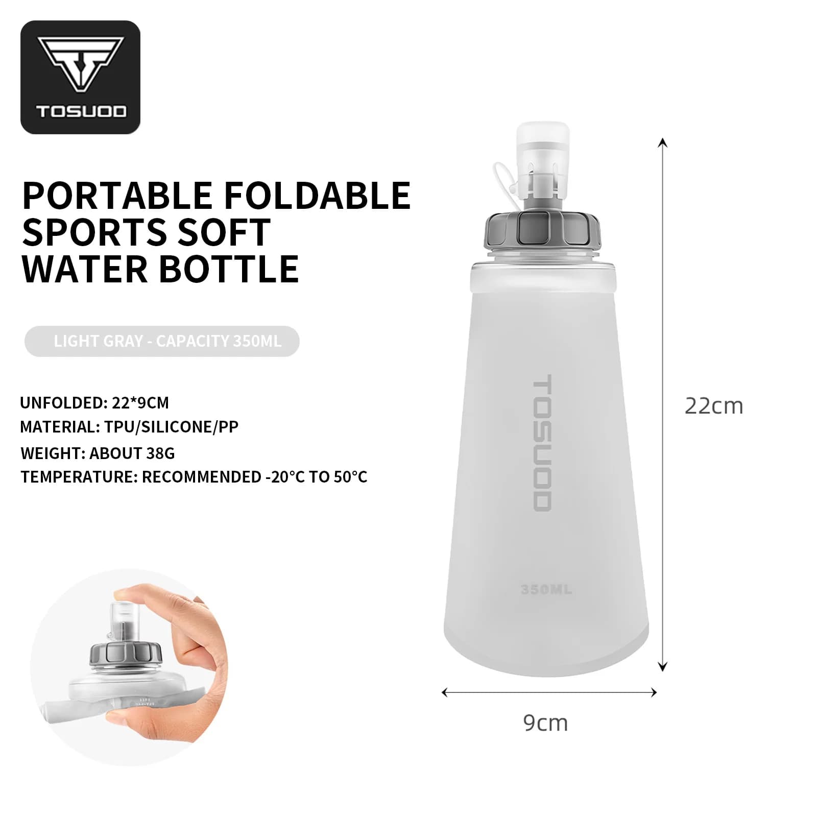 TOSUOD Collapsible Soft Water Bottle BPA Free Leakproof Foldable Flask for Cycling Running Camping Hiking Waist Pack Hydration