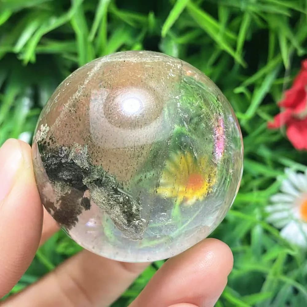 Quarzo naturale Cristallo Verde Fantasma Sfera Chakra Decorazione Decorazioni per la casa Regalo + base