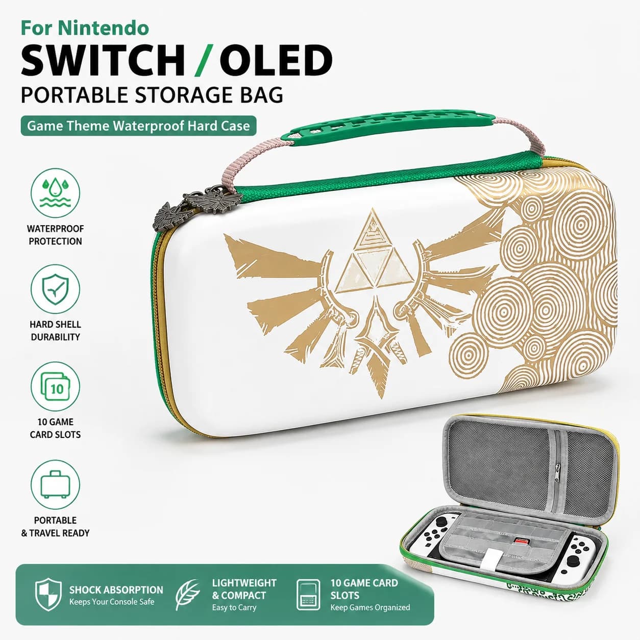 Waterproof Hard Carry Case For Nintendo Switch OLED Portable Storage Bag With 10 Game Card Slots Shockproof Game Accessories