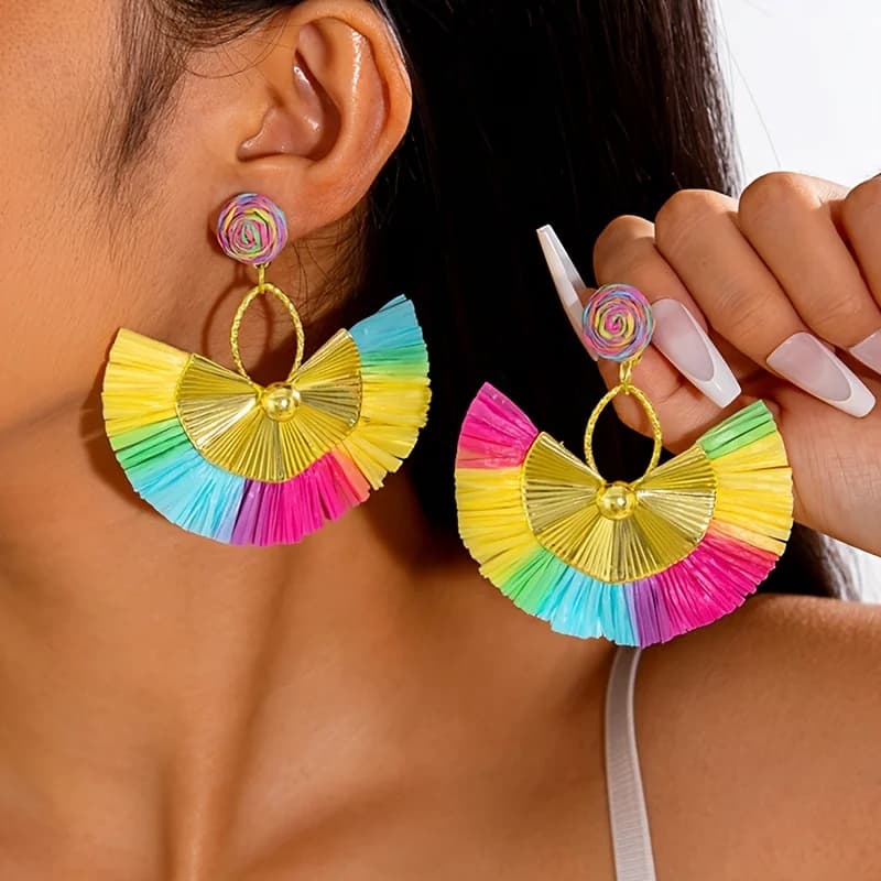 Personalized Lafite Grass Series Color-Blocked Dopamine Earrings Perfect for Women's Dance, Parties, Gatherings, and Gifts for Friends