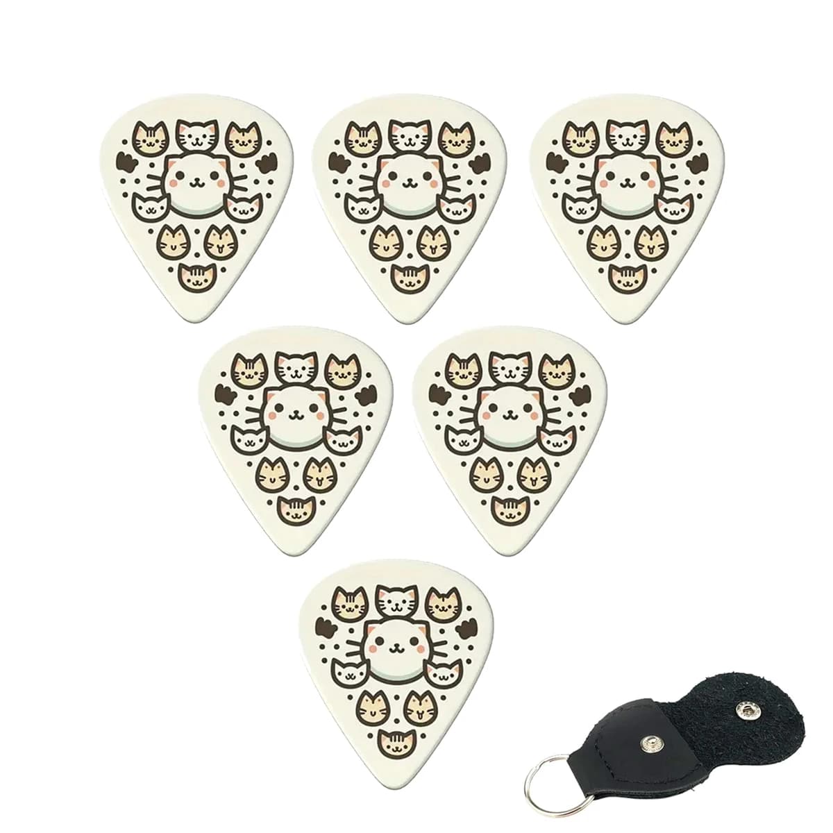 Miwayer 6Pcs ABS Guitar Picks – Cute Cat Face Design, Double-Sided Print, 0.46/0.71/1.0mm, with Storage Pouch, for Acoustic/Elec