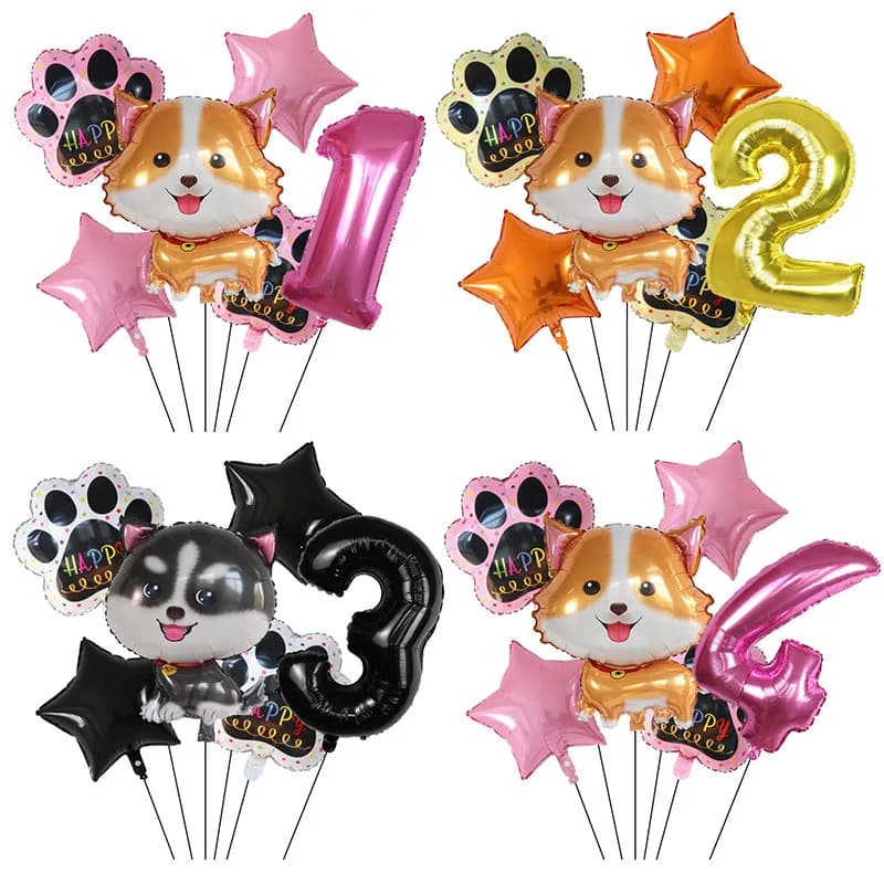 6 pz Corgi Husky Palloncini Ad Elio Pet Dog Zampa Osso Animale Del Fumetto Ballon Decorazione Della Festa Di Compleanno Baby Shower Globos Giocattoli Per Bambini