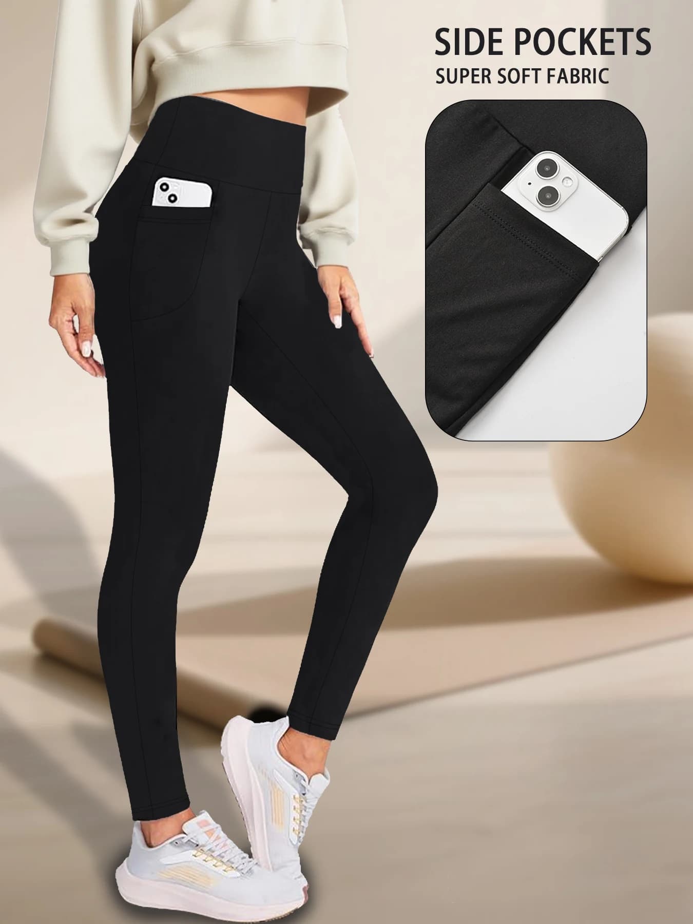 Leggings super morbidi con tasche per donna, pantaloni da yoga per allenamento con controllo della pancia a vita alta