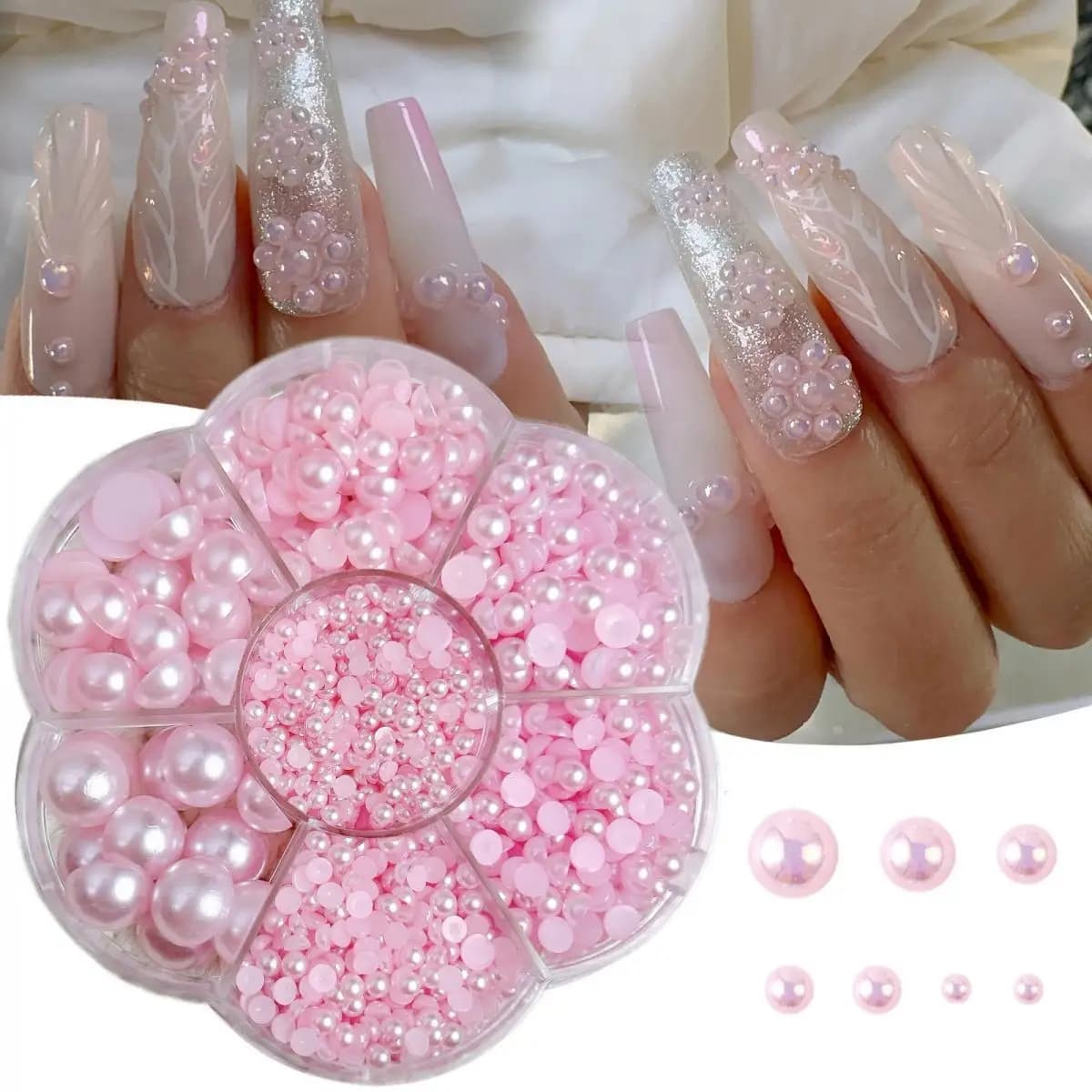 1 scatola multi-dimensione simulata mezza perla rotonda decorazioni per unghie artistiche tinta unita artificiale flatback perla pendenti per unghie set per unghie fai da te