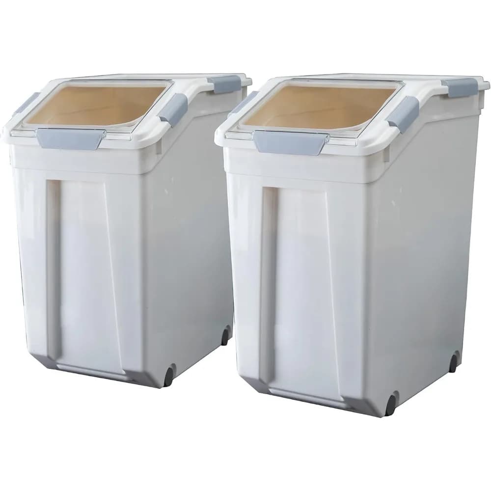 33 litre/50 lb rice storage container with scoop, rice cereal | Food flour for pets, 2 pieces, white