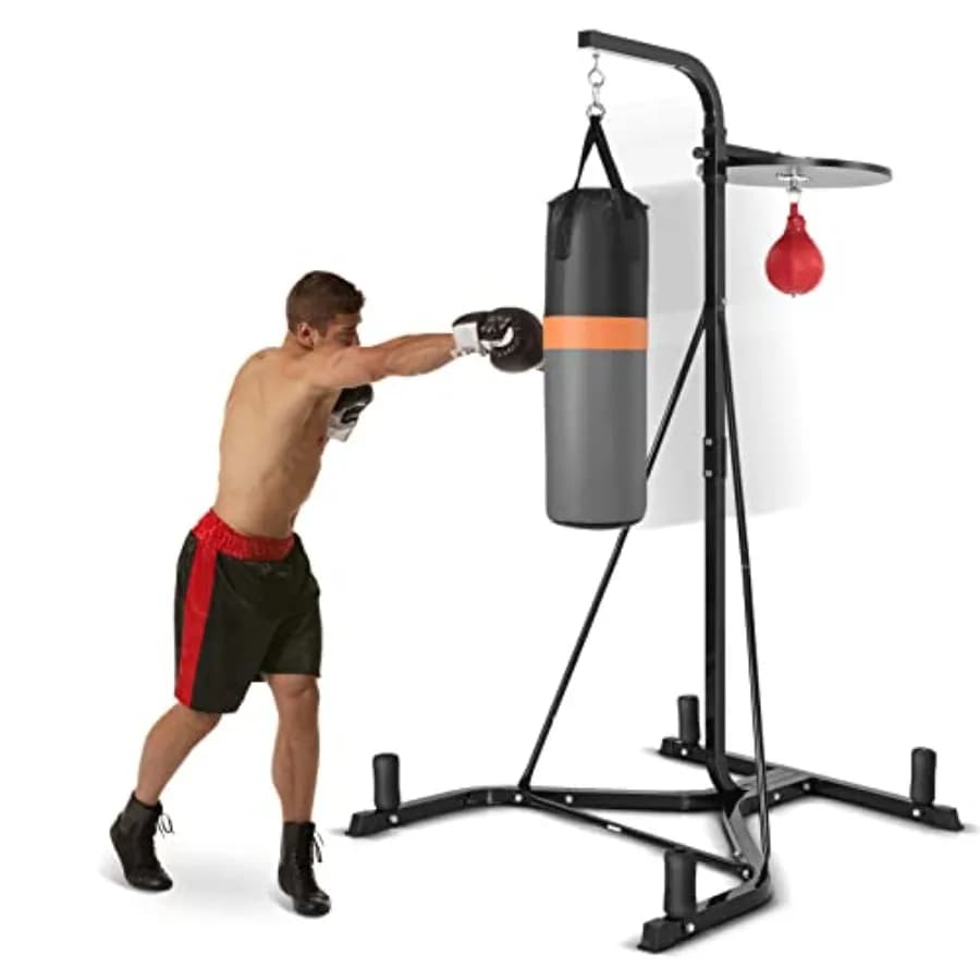 Boxing Bag with Adjustable Height, Quick Ball and Sand Bag Pre-filled for Adult Training - Heavy Duty Boxing Machine