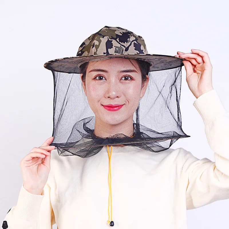 Anti-Zanzara Testa Protezione per il viso Cappello a rete Insetti Bug A prova di api Cappello a rete Cappello per apicoltura Cappello mimetico per pesca all'aperto Copertura per protezione solare