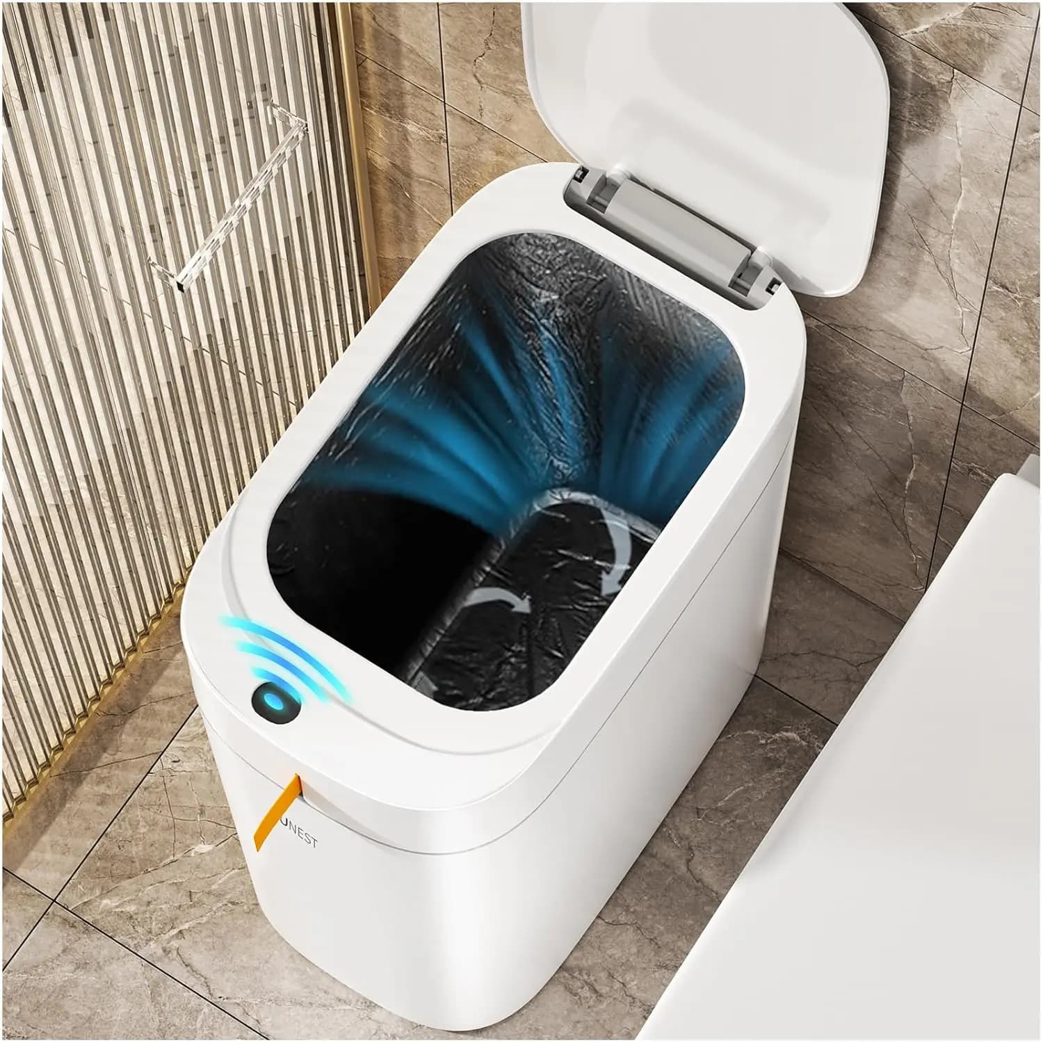 Cestino Intelligente con Sensore di Movimento, Aspirazione e Confezionamento Automatici, Impermeabile da 3,5 Galloni per Bagno, Cucina, Ufficio