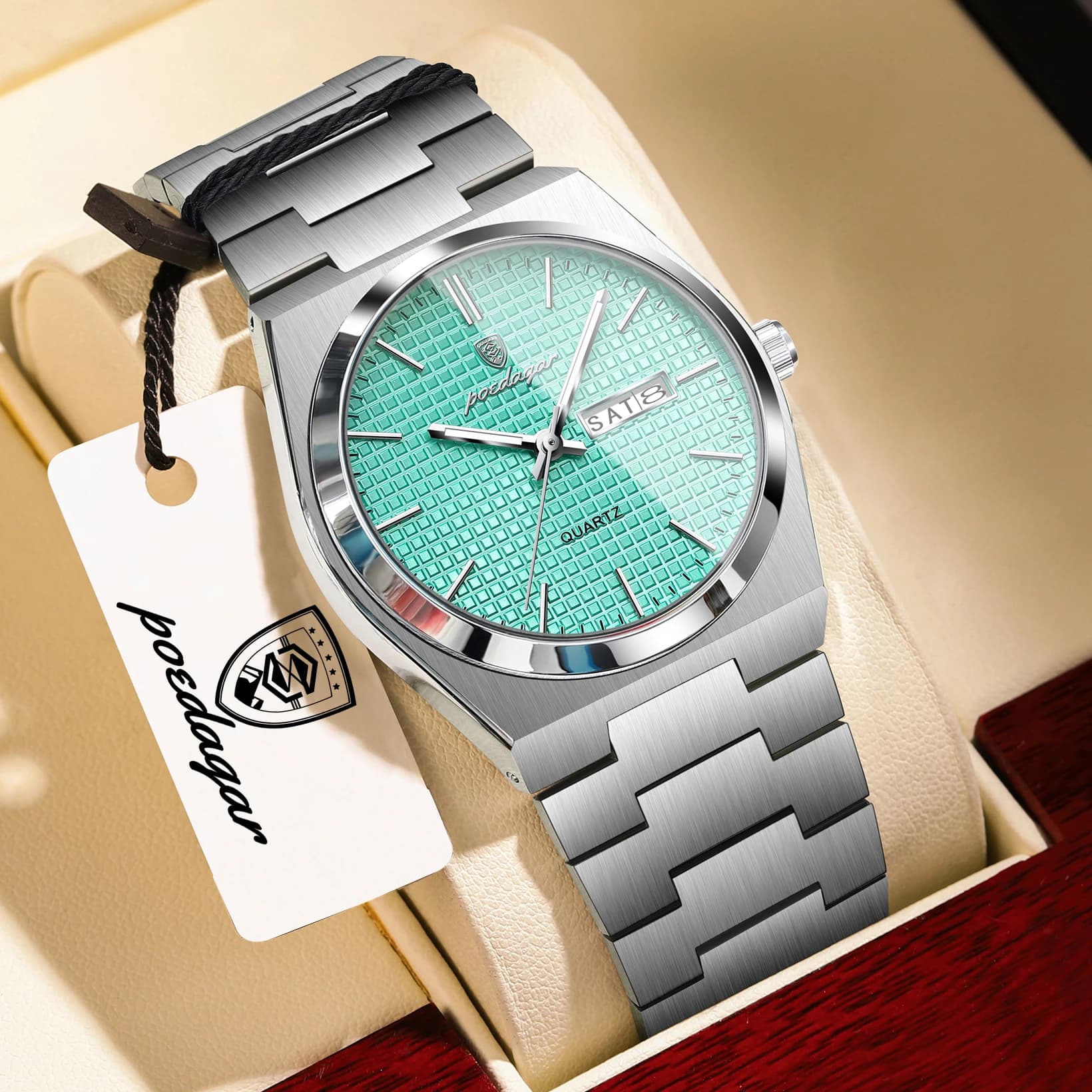 POEDAGAR Men's Watch Casual in Fashion, Bright, Waterproof, Stainless Steel, Classic, with Date and Day, Men's Quartz Clock