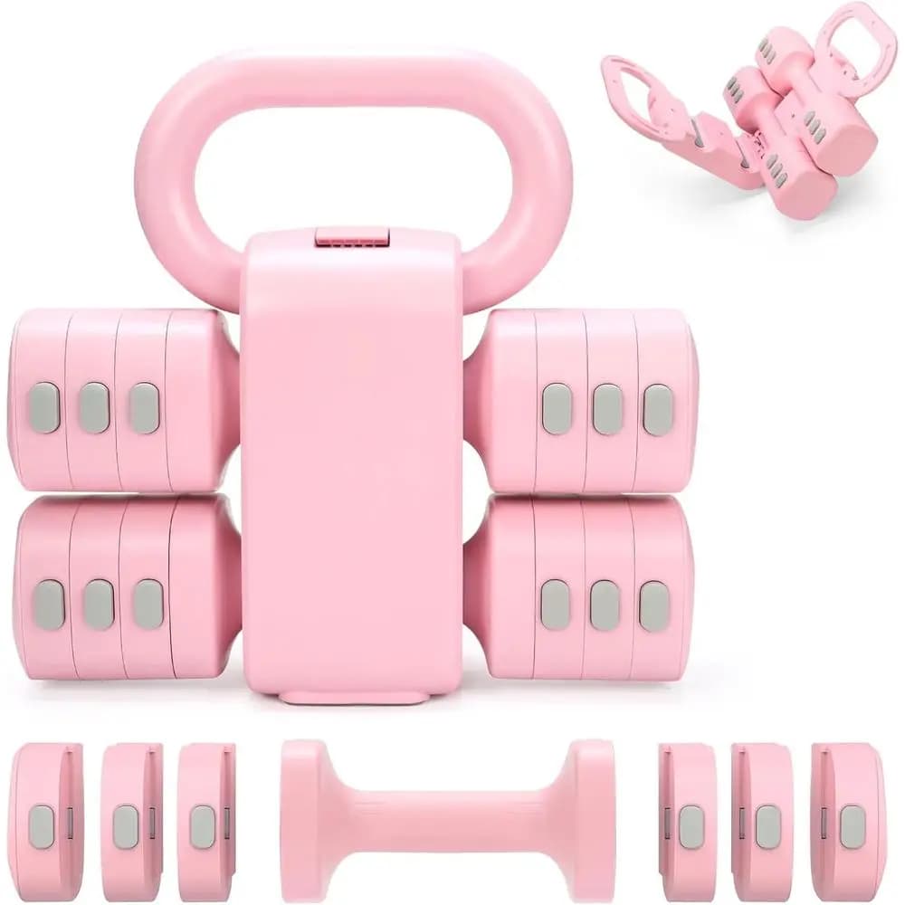 Set versatile 2-in-1 di kettlebell e manubri, sistema di pesi 4-in-1: 2, 3,3, 4,4, 5,5 libbre, set di manubri a cambio rapido per l'allenamento delle donne