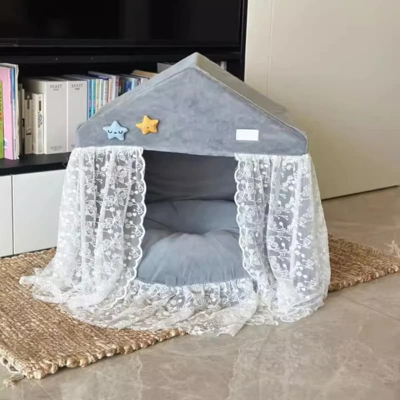 Cuccia per Animali Stile Principessa con Bordo in Pizzo Lavabile Casa per Cani o Gatti per Tutte le Stagioni Tenda per Animali con Cuscino Rimovibile Cuccia per Cani